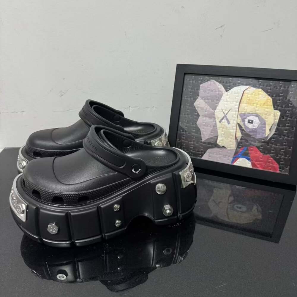 Balenciaga women's black platform crocs sandals